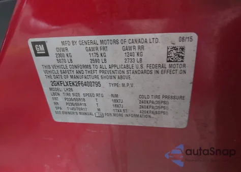 2015 GMC Terrain Slt-1 из США, поврежденный, VIN 2GKFLXEK2F6400795